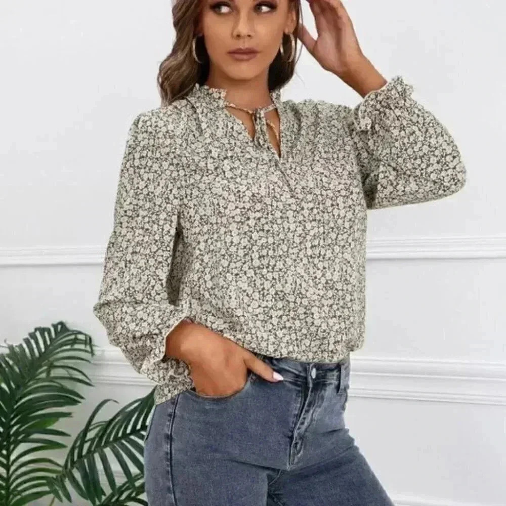 Tie Neck Vintage Floral Blouse